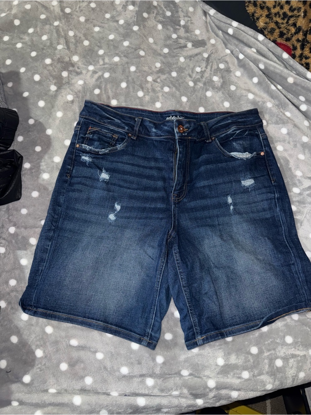 Women's Dark Blue Distressed Jean Shorts